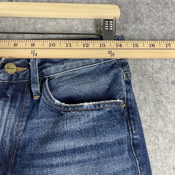 Frame Le Piper Jeans Womens 26 Blue Sky Cropped Mid Rise Rigid Cotton Distressed - Picture 7 of 16